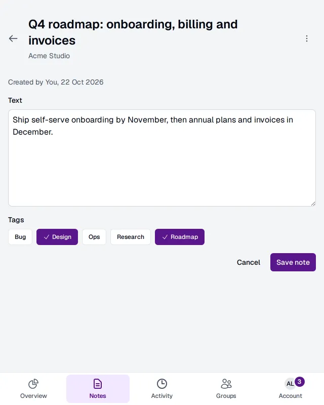 The note editor of the Seed app, with the title being changed; every other open window shows the new title after Save.